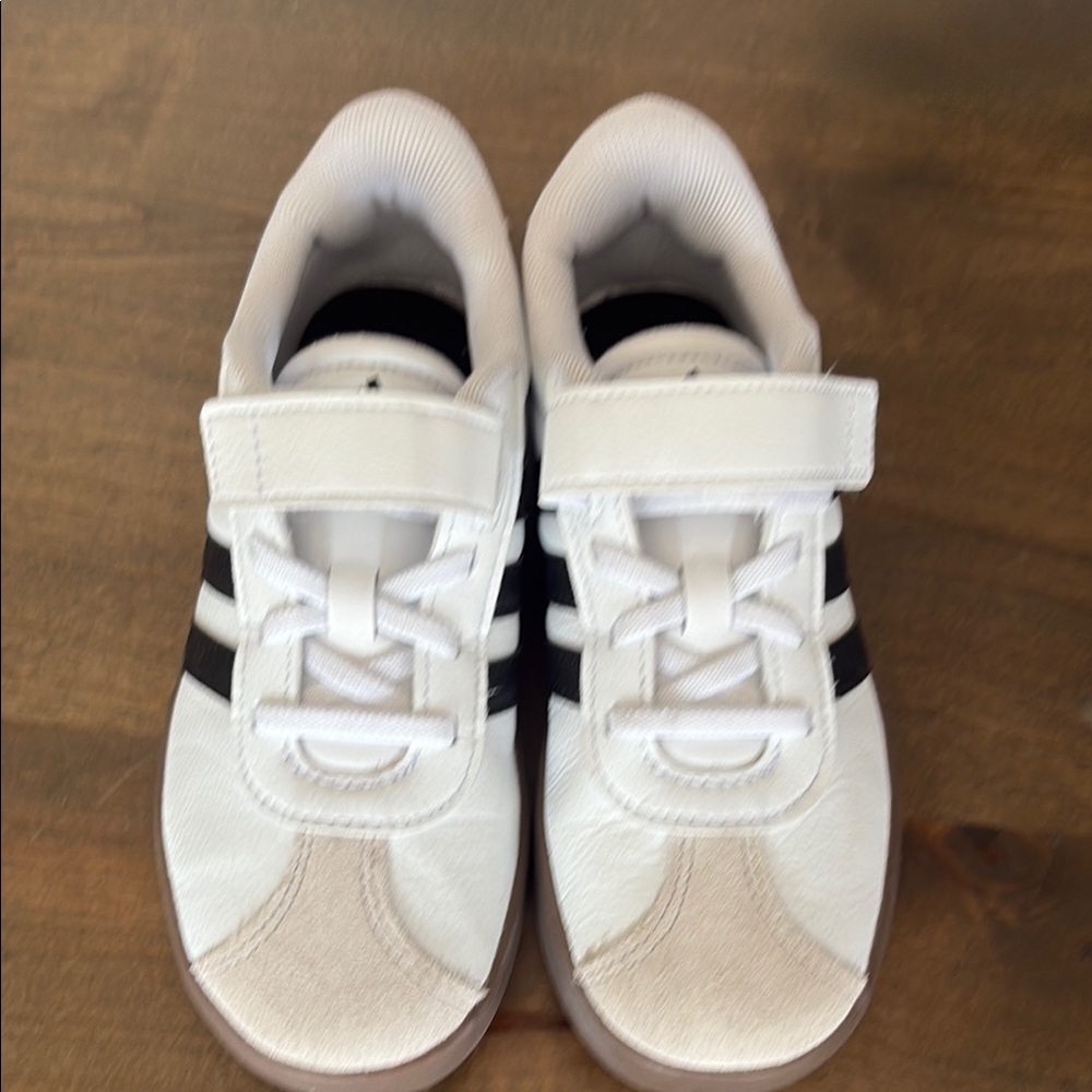 Adidas White and Black Classic Sneakers with Velcro Strap
